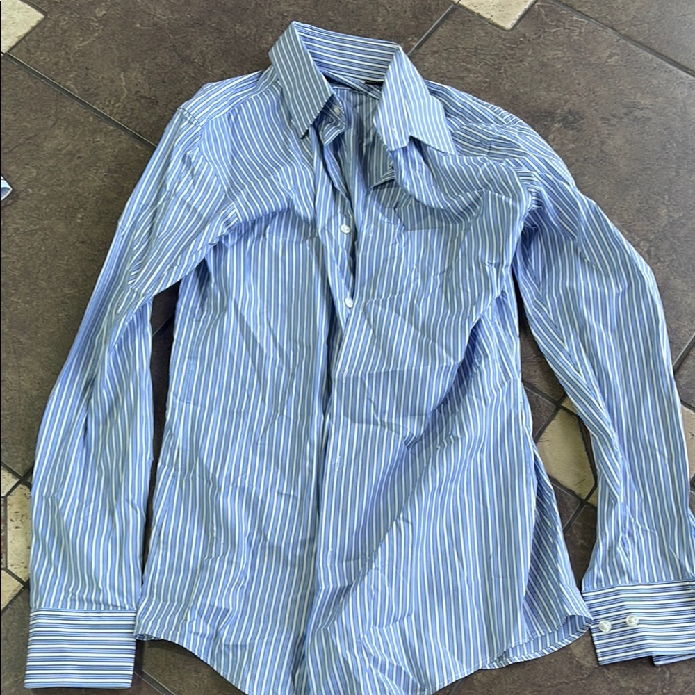 Blue and White Pinstripe Dress Shirt Crisp Cotton